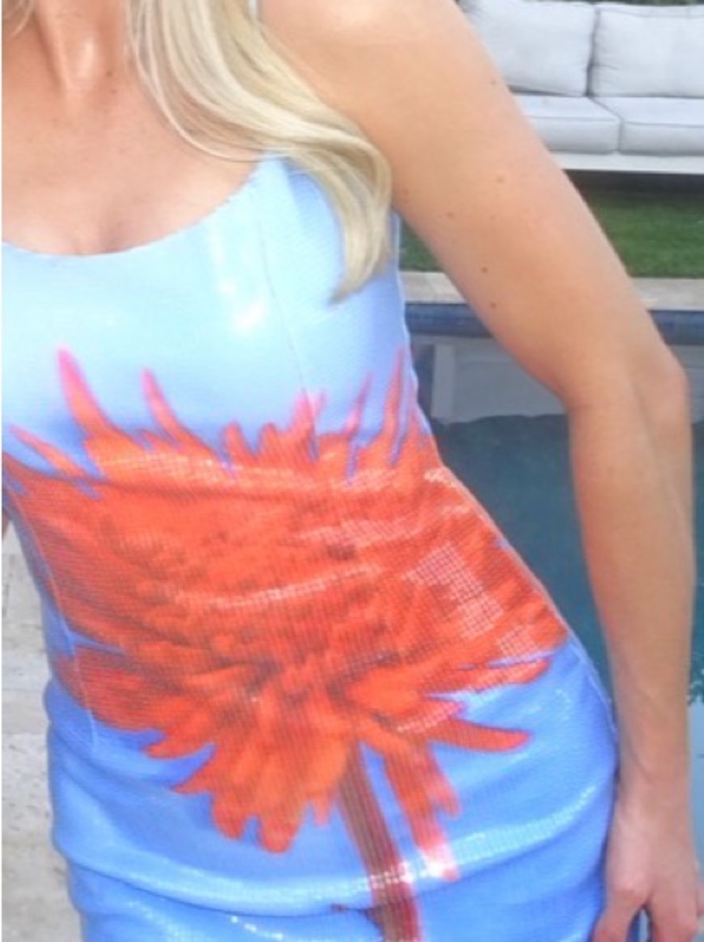 Blue sequin mini with orange flower - Picture 5 of 5